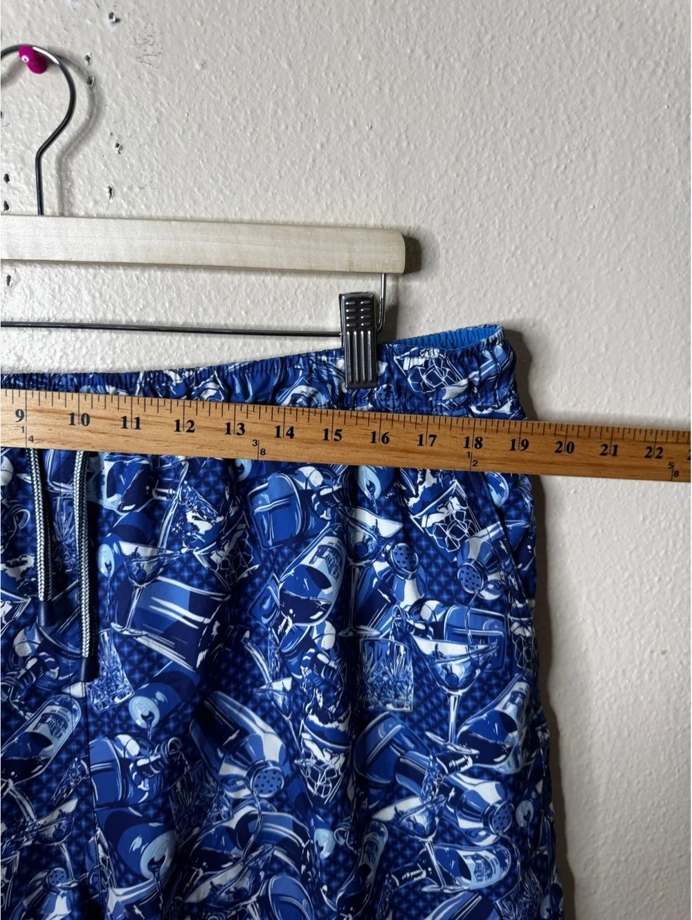 Peter Millar Mens XL Swim Trunks Blue Cocktail Print Drawstring Stretch